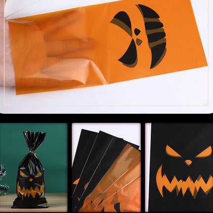 100-Pack Halloween Cellophane Candy Cookie Bags, Black Orange with Twist Ties