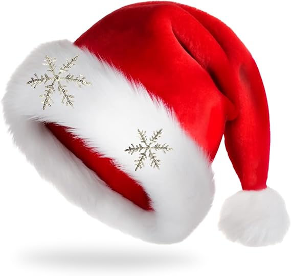 Christmas Velvet Santa Hat – Adults Unisex Party Hat for Xmas & New Year