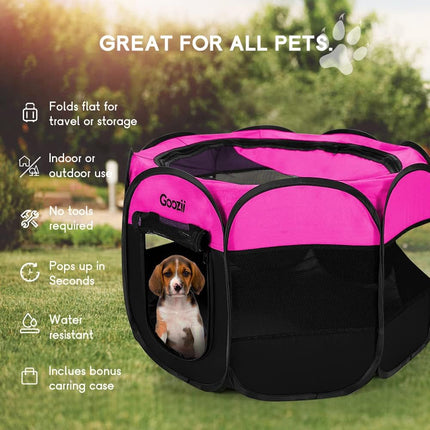 Portable Cat Playpen Indoor Outdoor Foldable Pet Tent with Zipper Door Pink