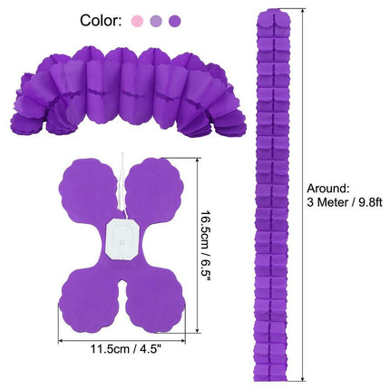 6Pcs 9.8ft Four-Leaf Paper Flower Garland – Hanging Streamers, 3 Colors