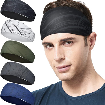 5 Pack Men's Sports Headbands Moisture Wicking Sweatbands for Running and Gym