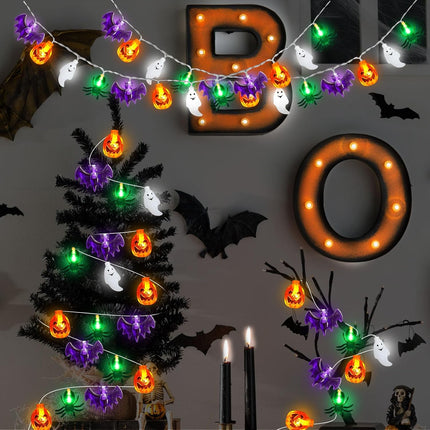 20FT Halloween String Lights, 40 LED 3D Pumpkin Bat Ghost Spider, Waterproof