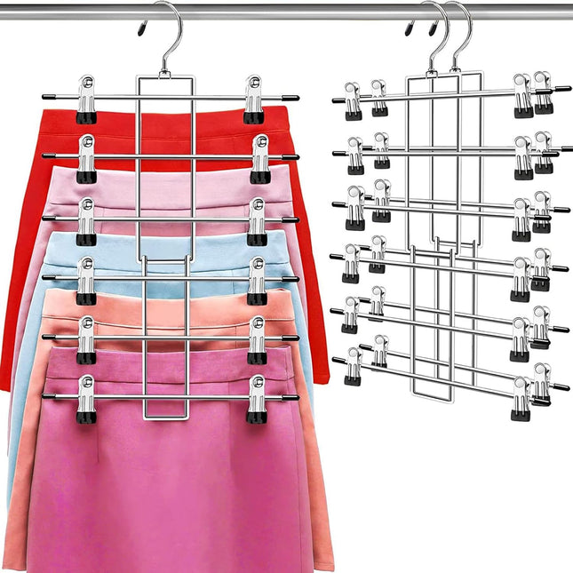2 Pack 6 Tier Pants Hangers with Clips Space Saving Closet Organizer Swivel