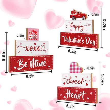 3 PCS Valentine’s Day Wooden Sign Decor: Happy Valentine’s XOXO & Be Mine Tabletop