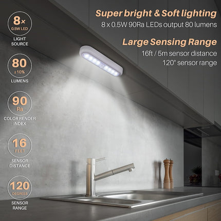 7" Motion Sensor LED Lights 3 Pack, Battery Powered, 90° Swivel, Cool White