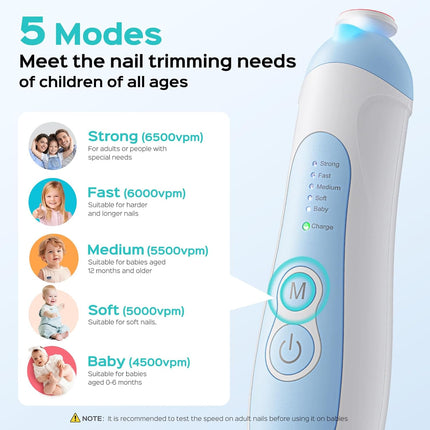 Rechargeable Baby Nail File – Electric Trimmer with 5 Speeds & 6 Heads