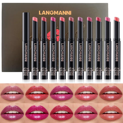 10 Colors Shimmer Lipstick Set Glitter Moisturizing Long Wear Makeup