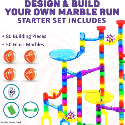 Kids Marble Run Building Set 130 Translucent Tracks STEM Maze Toy Ages 4-8