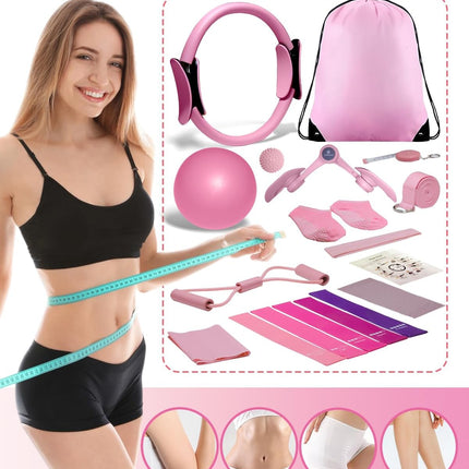 18-Piece Pilates Essential Kit: Ball, Ring, Resistance Bands & Massage Balls for Toning & Fitness