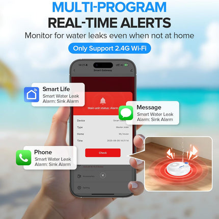 WiFi Water Leak Detector 3-Pack with SMS, App & Phone Alerts, 2.4G