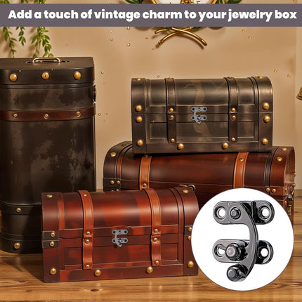 4-Piece Antique Black Hook Hasp Latch Set with Mounting Screws
