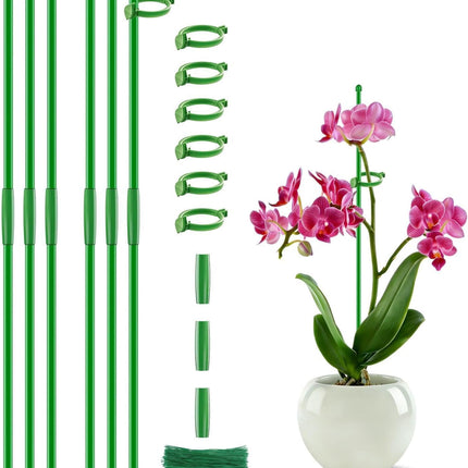 6Pcs 17" Plant Support Stakes, Extendable Garden Poles with Clips & 20 Ties