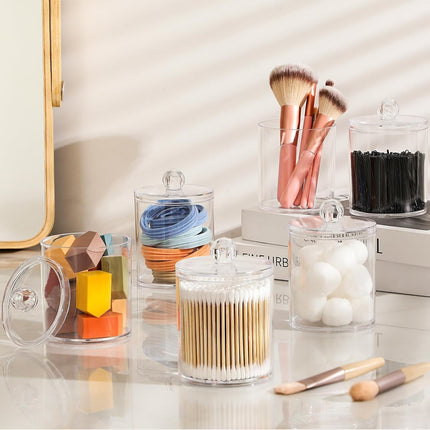 4-Pack Clear Acrylic Qtip Holder Dispensers, Cotton Swab Ball Floss Storage Jars