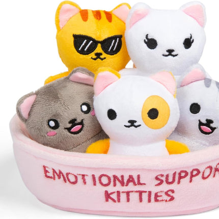 Emotional Support Kitties Plush Toy Set 5 Squishy Stuffed Animals with Basket
