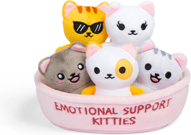 Emotional Support Kitties Plush Toy Set 5 Squishy Stuffed Animals with Basket