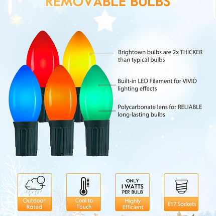 C9 LED Christmas Lights 150ft – Multicolor Shatterproof Bulbs, Outdoor Waterproof