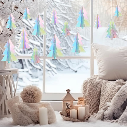 3PCS Iridescent Christmas Garland – 30ft 3D Paper Streamers for Holidays