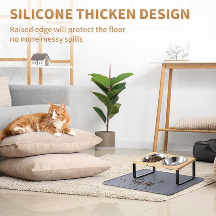 Elevated Cat Bowl Set with Food Mat Stainless Steel Raised Pet Dishes 15° Stand