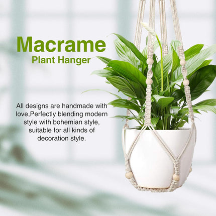 Macrame Plant Hanger Set of 2 35 Inch Indoor Outdoor Boho Decor Ivory
