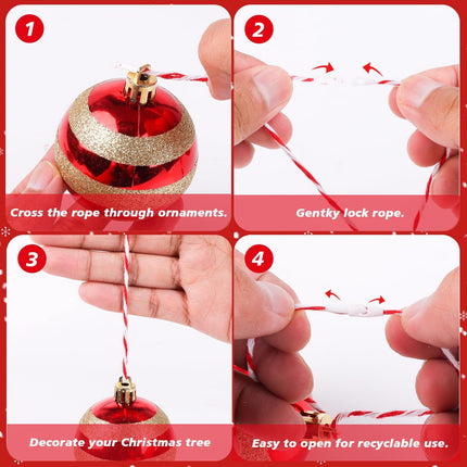 300PCS Red and White Christmas Ornament Ribbon Hangers with Snap Fasteners