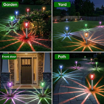 10 Pack Color Changing Solar Pathway Lights, Waterproof Stainless Steel Garden Stake Lights