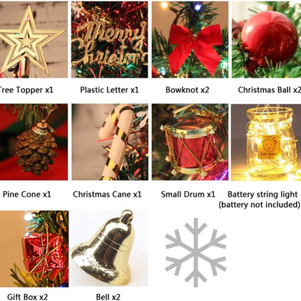 12 Inch Mini Tabletop Christmas Tree with LED String Lights and Ornaments