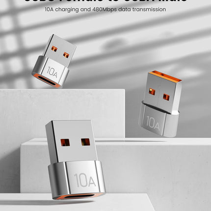 10-Pack 200W USB-C to USB Adapter, Fast Charging & 480MB Data, Silver