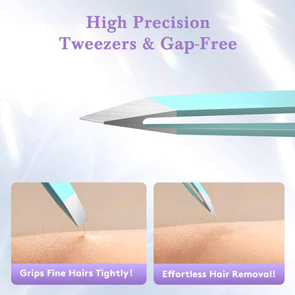 4-Pack Tweezers for Women – Eyebrows, Ingrown Hair, Leather Travel Case