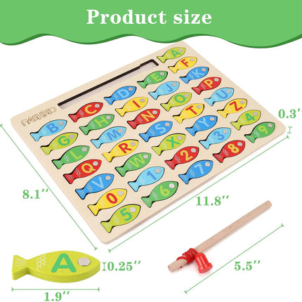 Magnetic Wooden Fishing Game Toy, Alphabet & Number Learning for Kids 3–5
