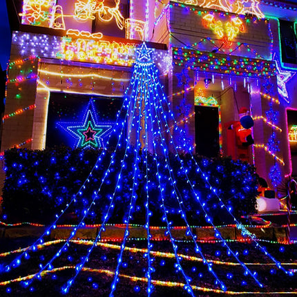 Blue Waterfall Christmas Lights 12.6FT – 350 LEDs, 8 Modes Outdoor Yard Decor