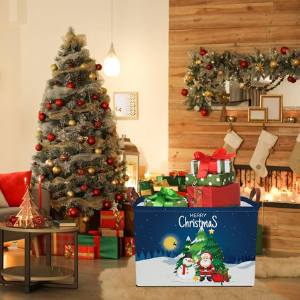 Blue Christmas Storage Basket – Rectangular Bin with Handles for Home & Gifts
