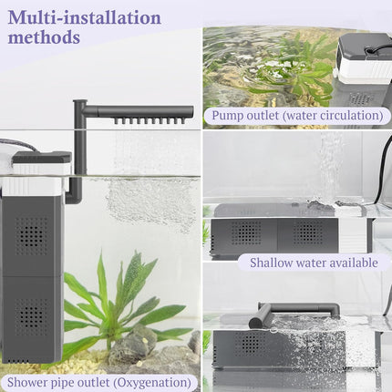 15W Aquarium Filter 210GPH for 25-55 Gallon Fish Tanks, 3-in-1 Submersible Pump