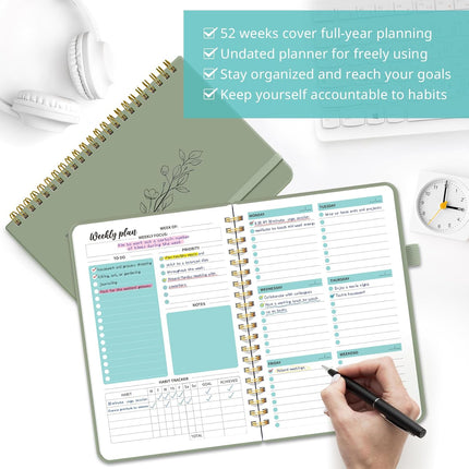 Weekly Planner Notebook Undated A5 Spiral Bound Goal Habit Tracker Organizer