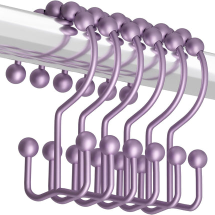 Shower Curtain Hooks Rings Set of 12 Rust Resistant Double Glide Grey Purple