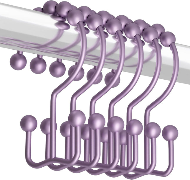 Shower Curtain Hooks Rings Set of 12 Rust Resistant Double Glide Grey Purple