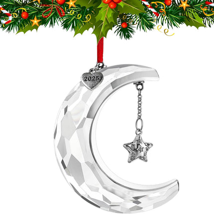 2025 Clear Crystal Christmas Moon Ornament, Elegant Hanging Moon Decoration