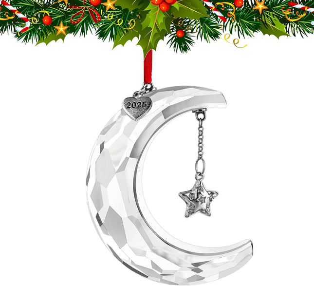 2025 Clear Crystal Christmas Moon Ornament, Elegant Hanging Moon Decoration