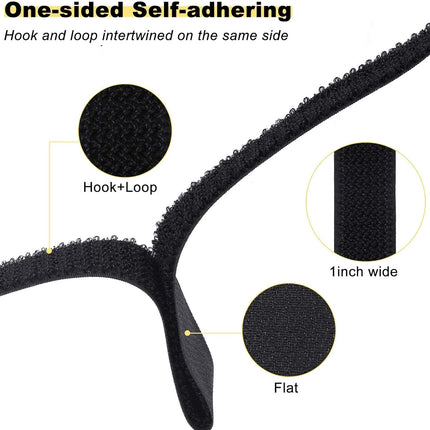 1"x32ft Hook & Loop Straps – 50 Metal Buckles, Adjustable Cable Ties Black