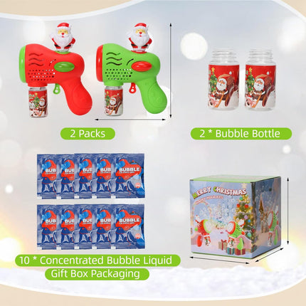 Christmas Bubble Gun Set for Kids 2 Pack Santa Bubble Machine Party Favors