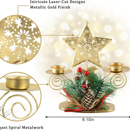Christmas Table Candle Holders – Berries, Pine Cones & Leaves Holiday Decor
