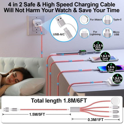 2-Pack 6FT Fast Charging Cable – USB A/C to iWatch, Lightning, Type-C, Micro