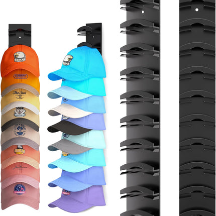 2 Pack Hat Organizer for Baseball Caps Wall Mount Holds 20 Hats Black