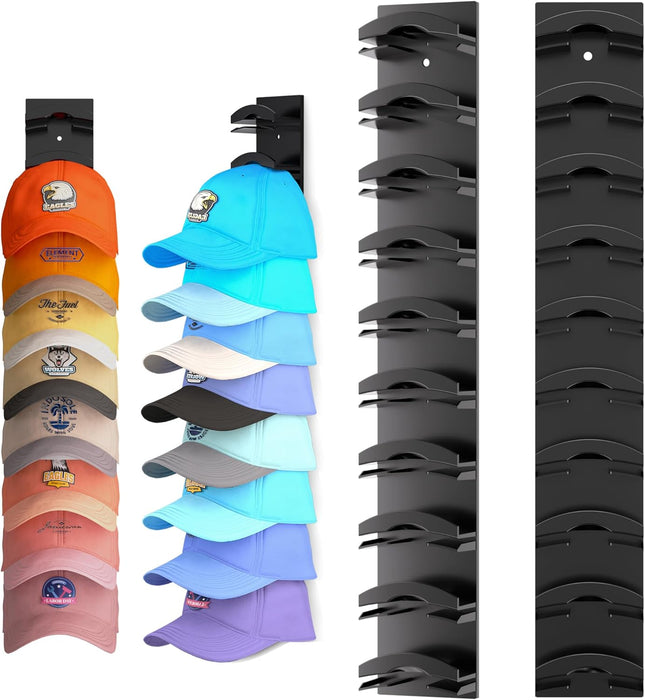 2 Pack Hat Organizer for Baseball Caps Wall Mount Holds 20 Hats Black