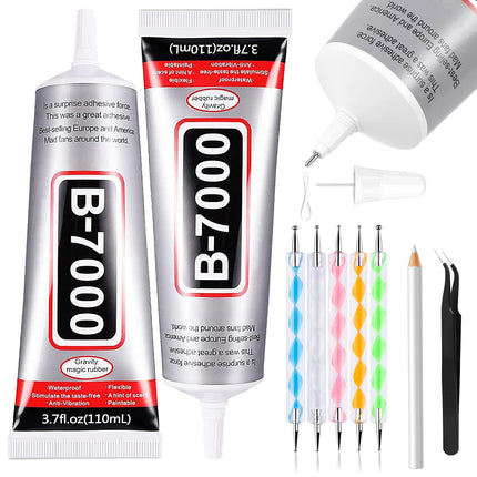 2PCS Rhinestone Adhesive Glue Kit with Dotting Pens Tweezers & Wax Pencil