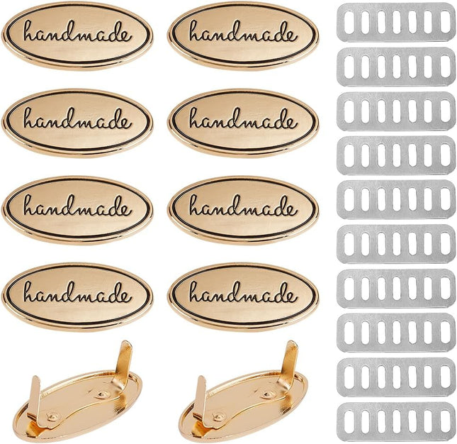 10 Sets Handmade Metal Labels – Shim Alloy Oval Tags for DIY Crafts & Sewing