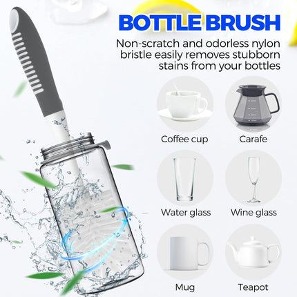 6 Pack Dish Brush Set Bottle Scrub Brush Straw Brushes Kitchen Cleaning Gray