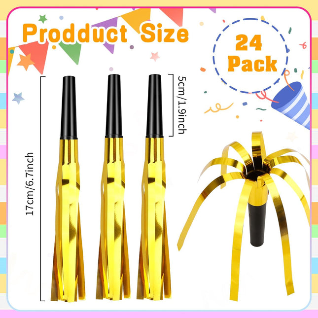 24PCS Gold Noise Makers – Glitter Metallic Party Blowers for Birthdays, New Year & Events