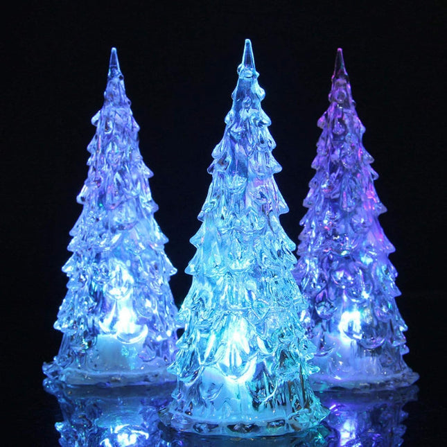 3 Pack Acrylic Christmas Tree Lamps – 7-Color Mini Light Up Table Decor