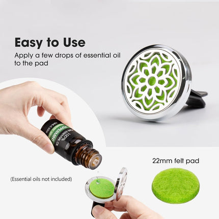 Car Diffuser Vent Clip – 30mm, 3 Lotus Clips, 36 Refill Pads, Metal Aromatherapy