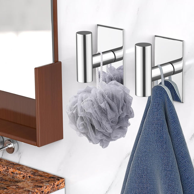 2 Pack Waterproof Towel Hooks – Heavy Duty Sticky Holder, Chrome Wall Mount